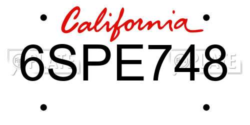 6SPE748 California License Plate