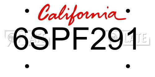 6SPF291 California License Plate