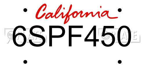 6SPF450 California License Plate