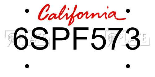 6SPF573 California License Plate
