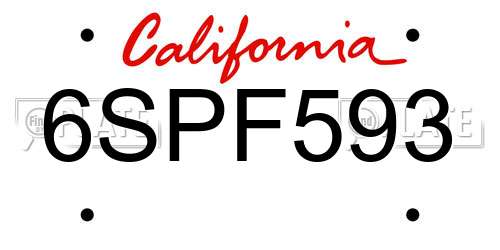 6SPF593 California License Plate