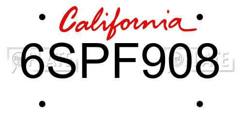6SPF908 California License Plate