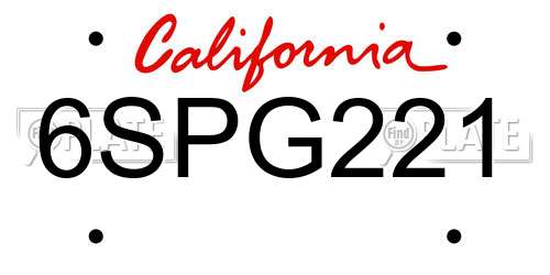 6SPG221 California License Plate