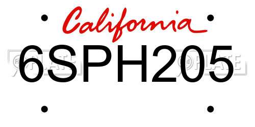 6SPH205 California License Plate
