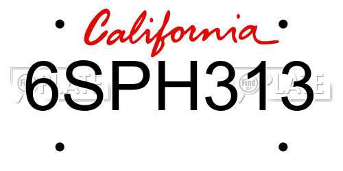 6SPH313 California License Plate