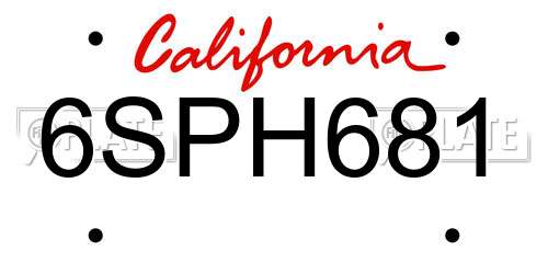 6SPH681 California License Plate