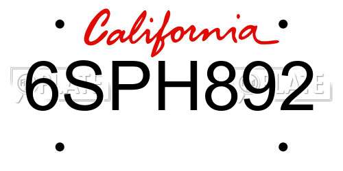 6SPH892 California License Plate