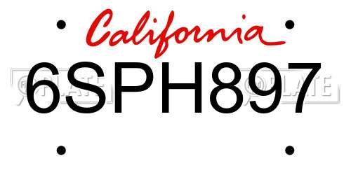 6SPH897 California License Plate