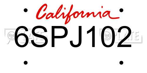 6SPJ102 California License Plate