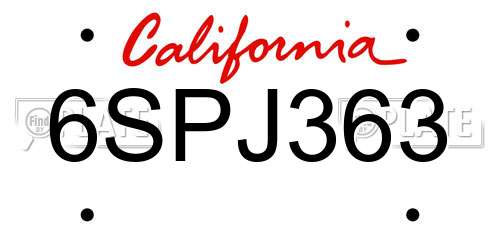 6SPJ363 California License Plate