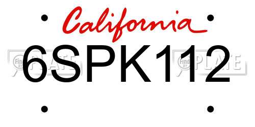 6SPK112 California License Plate