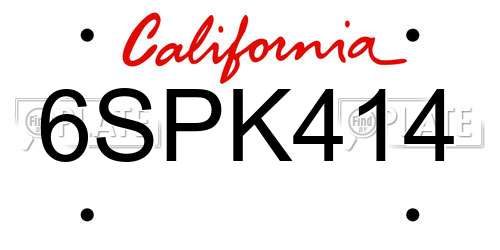 6SPK414 California License Plate