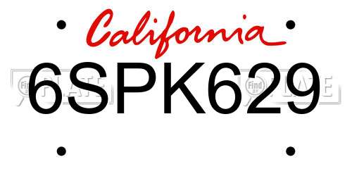 6SPK629 California License Plate