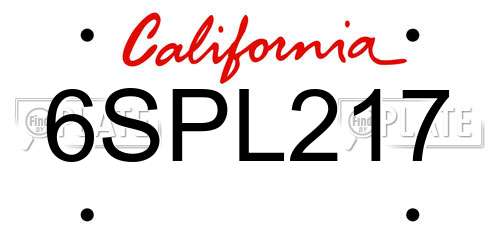 6SPL217 California License Plate