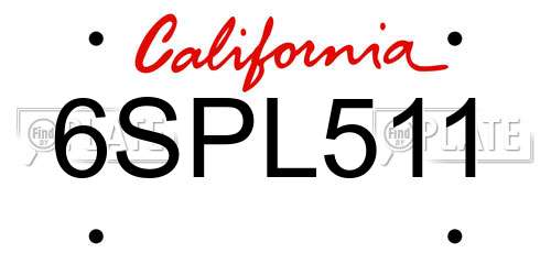6SPL511 California License Plate
