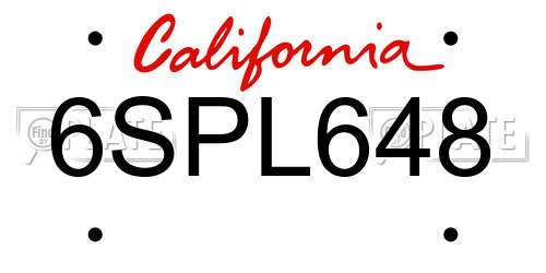 6SPL648 California License Plate