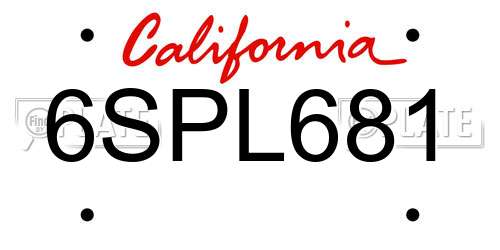 6SPL681 California License Plate