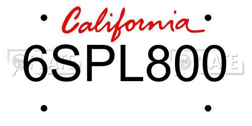 6SPL800 California License Plate