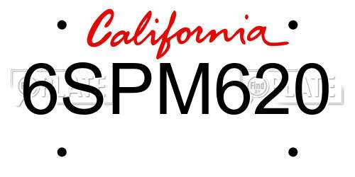 6SPM620 California License Plate