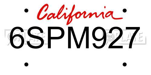 6SPM927 California License Plate