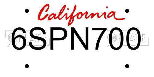 6SPN700 California License Plate