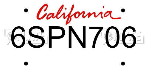 6SPN706 California License Plate