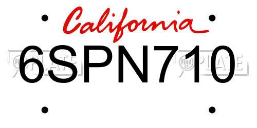 6SPN710 California License Plate
