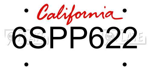 6SPP622 California License Plate