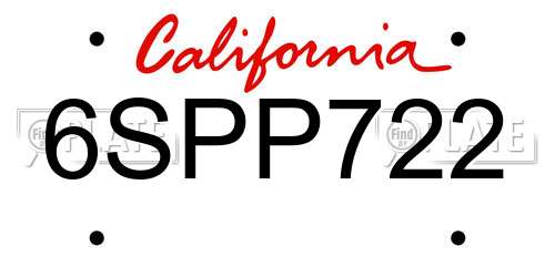 6SPP722 California License Plate
