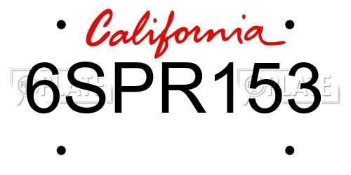 6SPR153 California License Plate