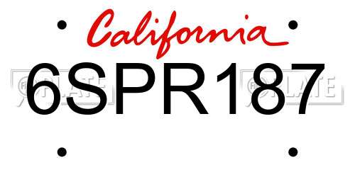 6SPR187 California License Plate