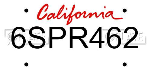 6SPR462 California License Plate