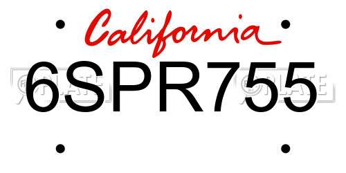 6SPR755 California License Plate