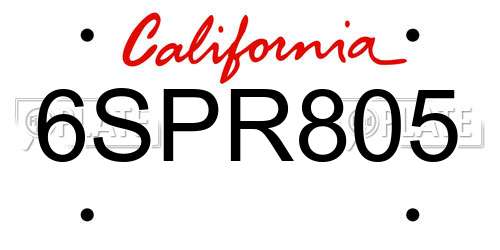 6SPR805 California License Plate