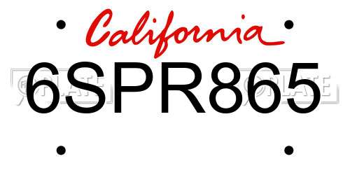 6SPR865 California License Plate
