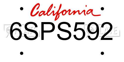 6SPS592 California License Plate