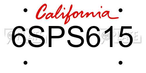 6SPS615 California License Plate