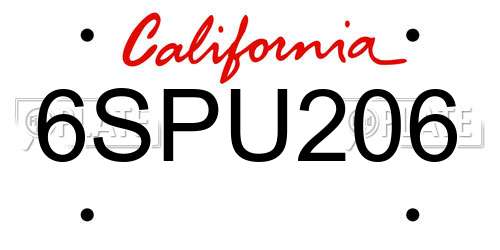 6SPU206 California License Plate