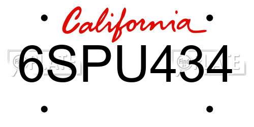 6SPU434 California License Plate