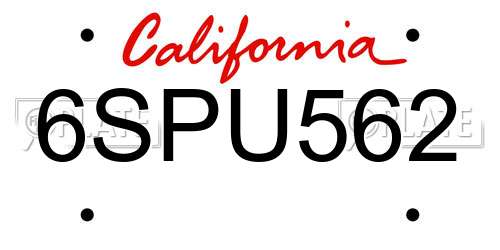 6SPU562 California License Plate