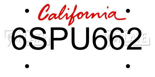 6SPU662 California License Plate