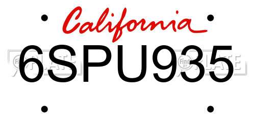 6SPU935 California License Plate