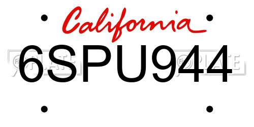 6SPU944 California License Plate