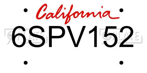 6SPV152 California License Plate