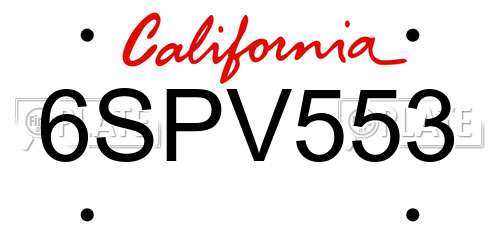 6SPV553 California License Plate