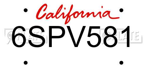 6SPV581 California License Plate