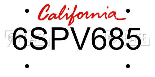 6SPV685 California License Plate