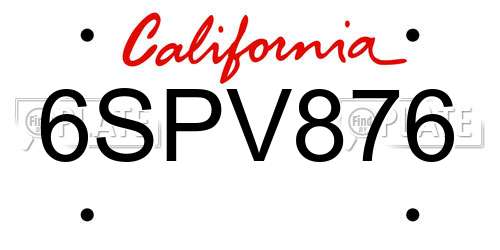 6SPV876 California License Plate