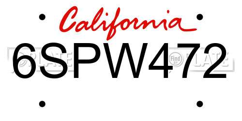 6SPW472 California License Plate