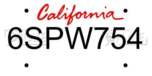 6SPW754 California License Plate